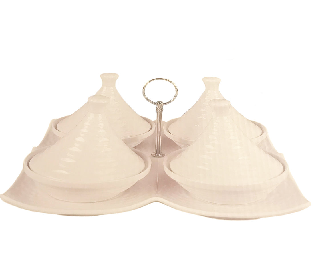Mini tajine set van 4 stuks – keramische schaaltjes met oplegbord