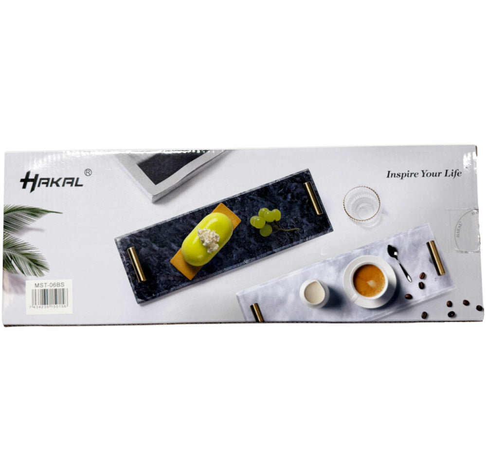 Marmeren dienblad zwart met zilveren handvatten – 40 x 14 cm – foto 3