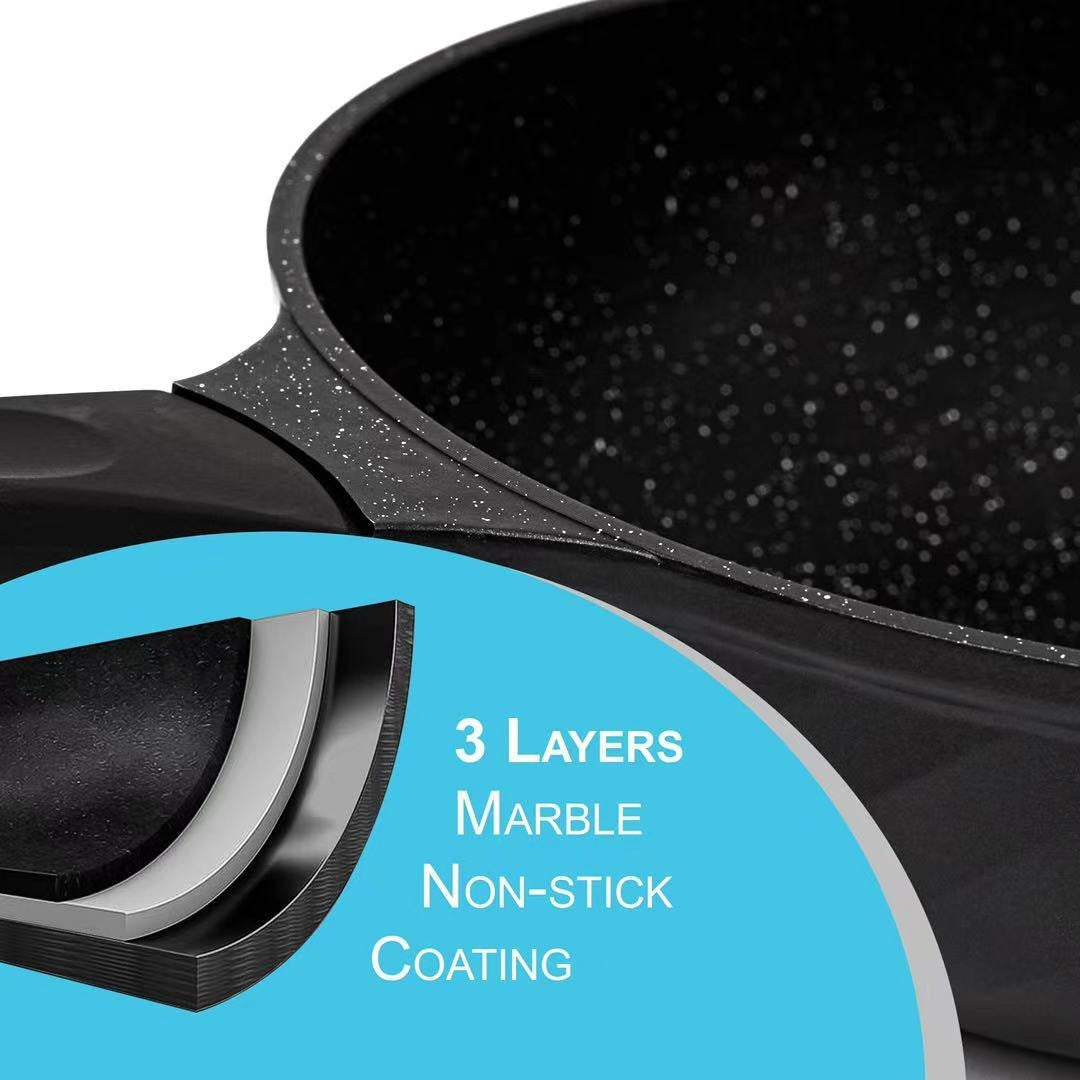 Marmor-beschichteter Wok für Induktion - mit Glasdeckel - Schwarz - 30 cm