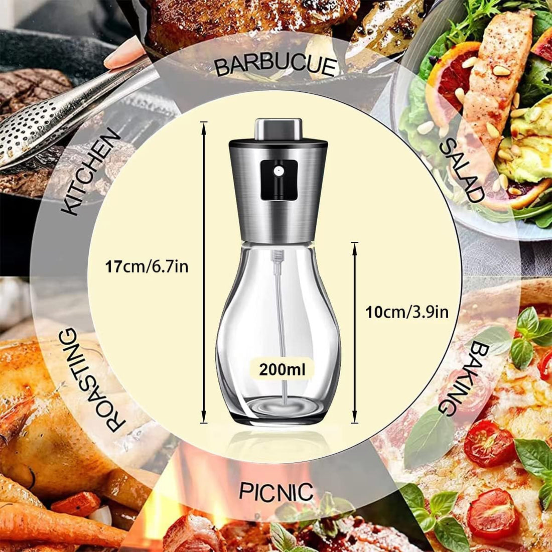 Set of 2 Olive Oil Sprayer - Oil Diffuser Oil Pump Baking Spray - Stainless Steel – Refillable 200 ml