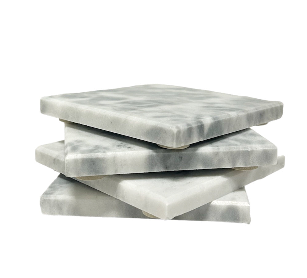 Sous-verres en marbre pour verres - 4 p. Blanc
