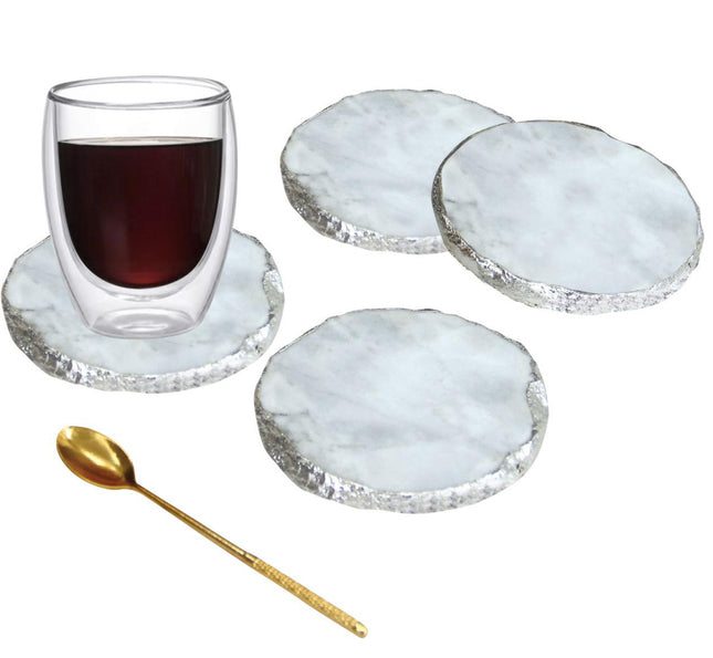 Onderzetters marmer, set van 4 – witte marmeren onderzetters met rand