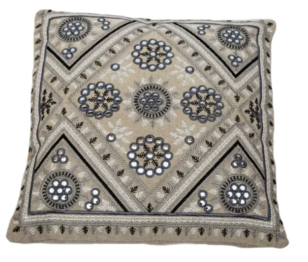 Oosters sierkussen Embroidery Mirror – grijs met spiegeltjes, 50 x 50 cm