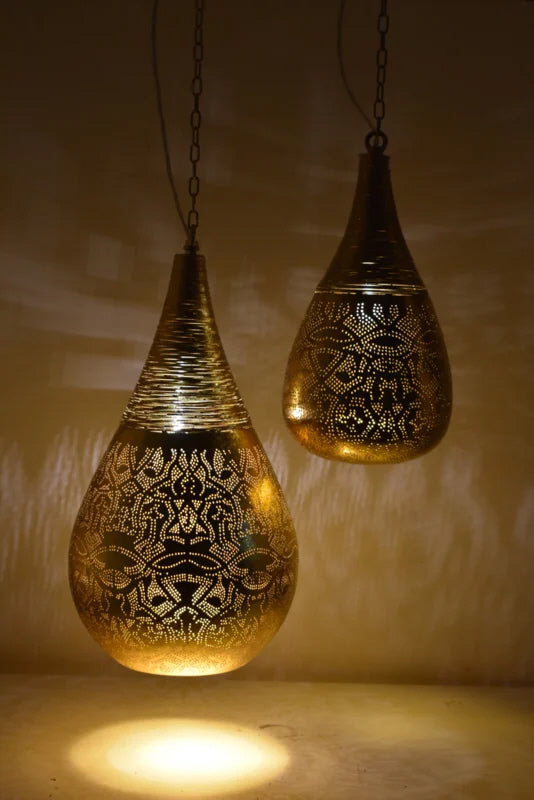 Orientalische Filigran-Design-Hängelampe Tropfen & Draht Vintage Gold