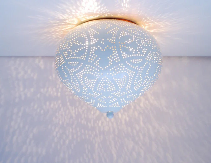 Plafonnier filigrane oriental blanc/or union