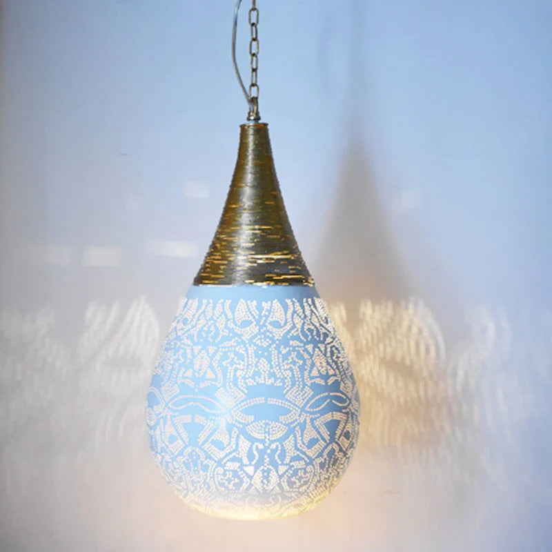 Orientalische Hängeleuchte Filigran-Stil Draht weiß-gold