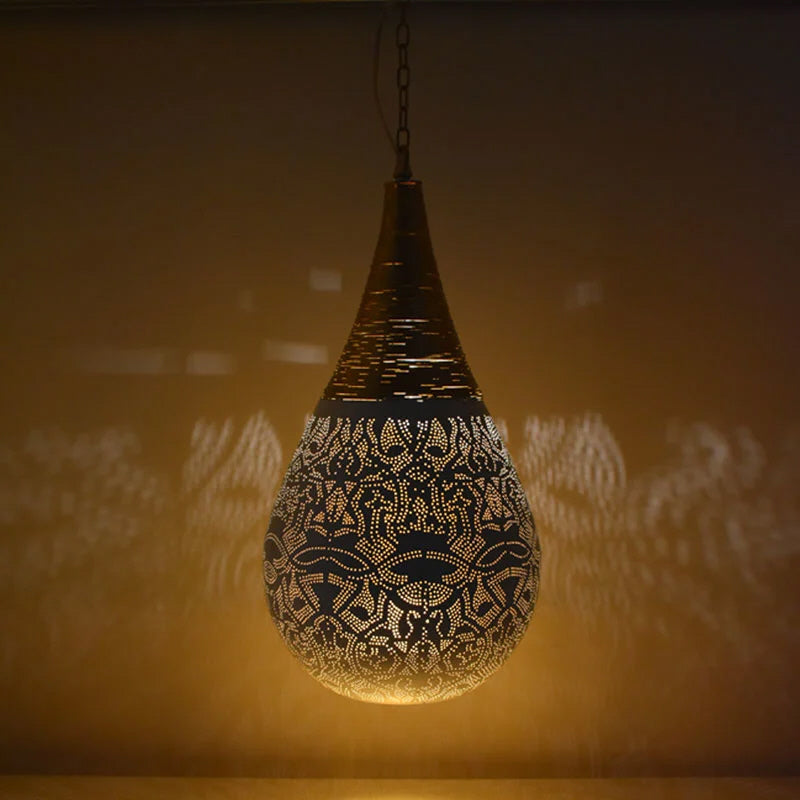 Orientalische Hängeleuchte Filigran-Stil Draht weiß-gold