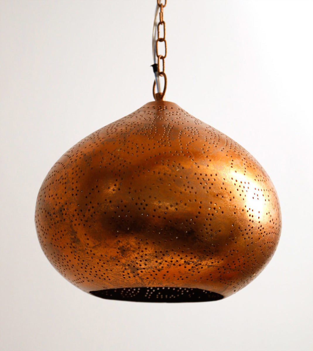 Pendant lamp pumpkin filigree-style metal weathered copper color finish