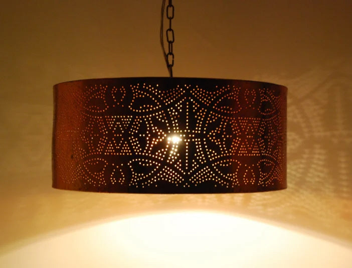 Oosterse filigrain hanglamp cilinder bladkoper