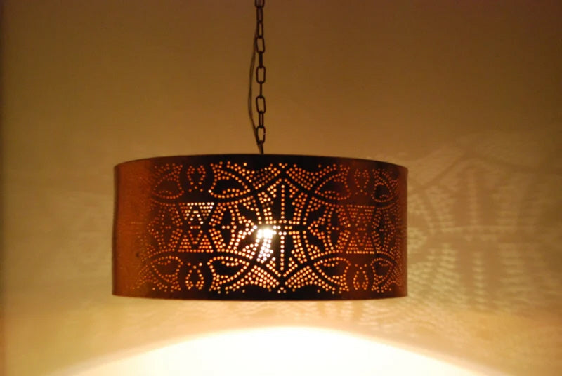 Oosterse filigrain hanglamp cilinder bladkoper