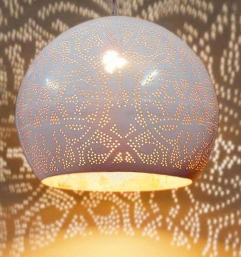 Oosterse hanglamp filigrain wit en goud – open pompoenvorm, Ø 40 cm