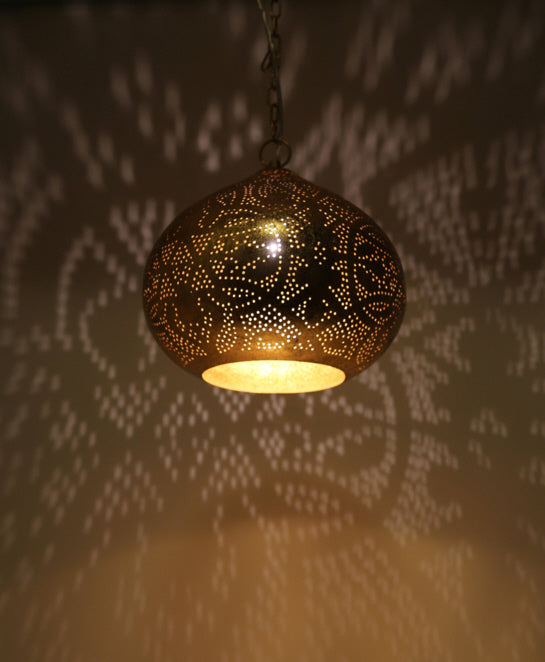Pendant lamp pumpkin filigree-style metal weathered copper color finish