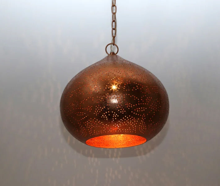 Pendant lamp pumpkin filigree-style metal weathered copper color finish