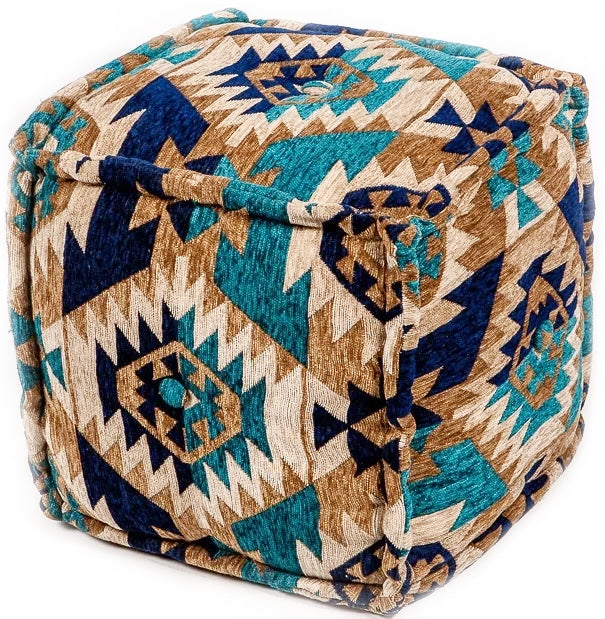 Oriental kilim design pouf blue square
