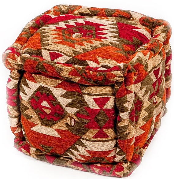 Oriental kilim design pouffe red-beige square