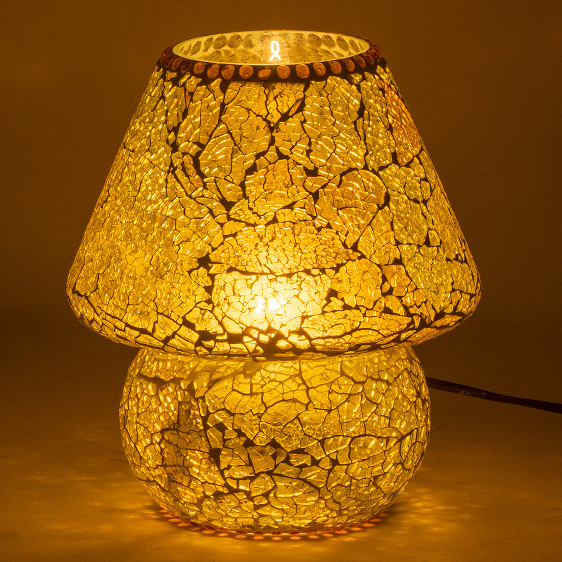 Oosterse mozaïek crackled glass tafellamp - Geel