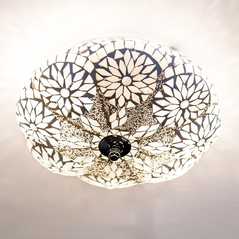 Plafonnier mosaïque orientale melon perles transparentes - Ø 25 cm