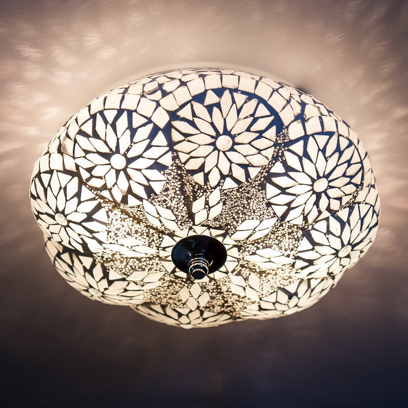 Plafonnier mosaïque orientale melon perles transparentes - Ø 25 cm