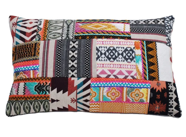 Oosters sierkussen bohemian naturel – patchwork van katoen, 40 x 60 cm
