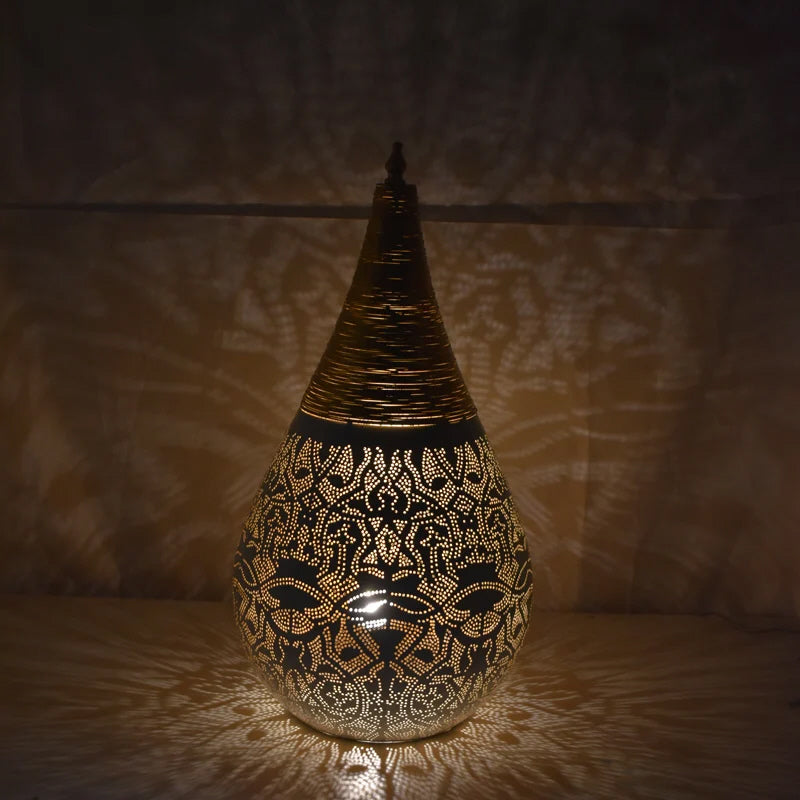 Lampe de table orientale filigrane blanc/doré
