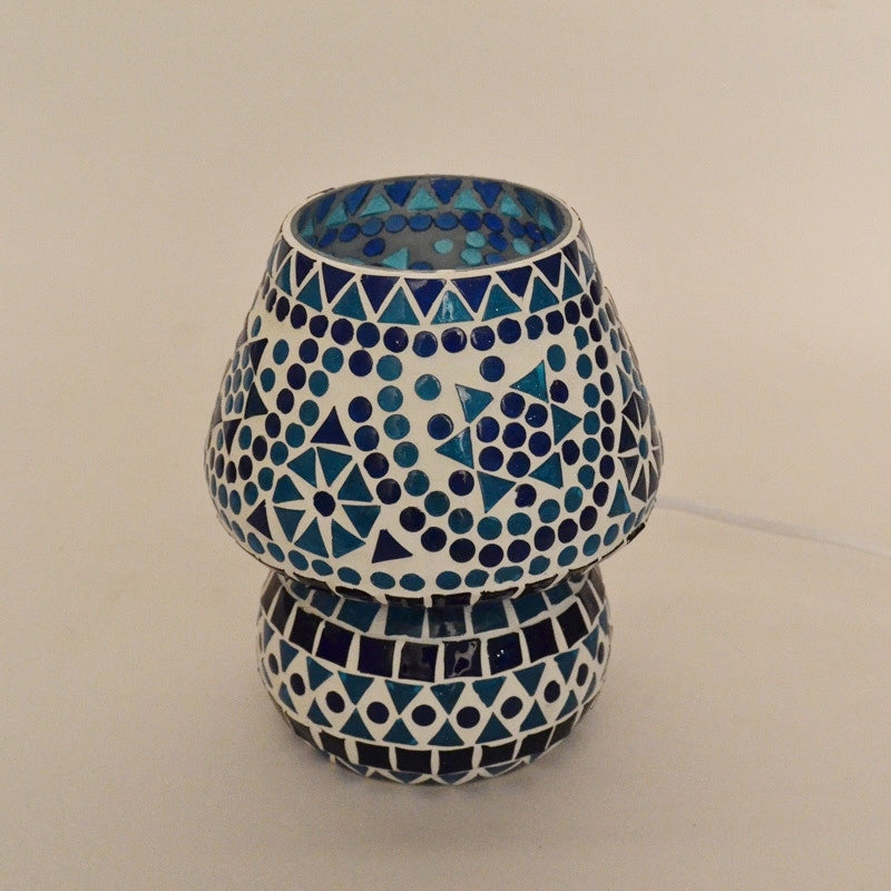 Petite lampe de table mosaïque orientale champignon bleue