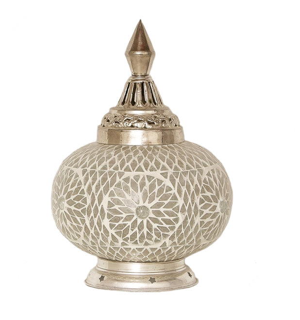 Oosterse mozaïek tafellamp pompoen zwart-wit – glasmozaïek, Ø 23 cm – foto 2