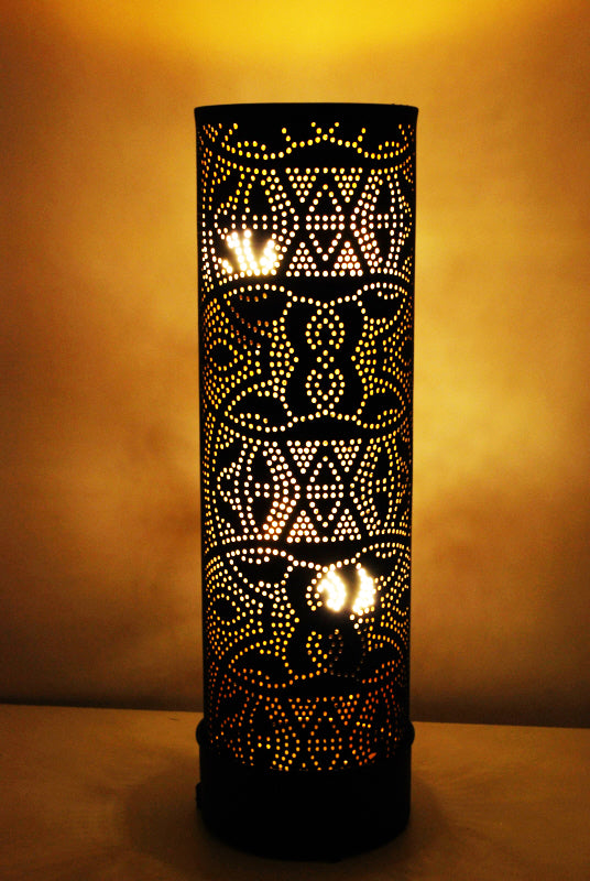 Large oriental black filigree floor lamp