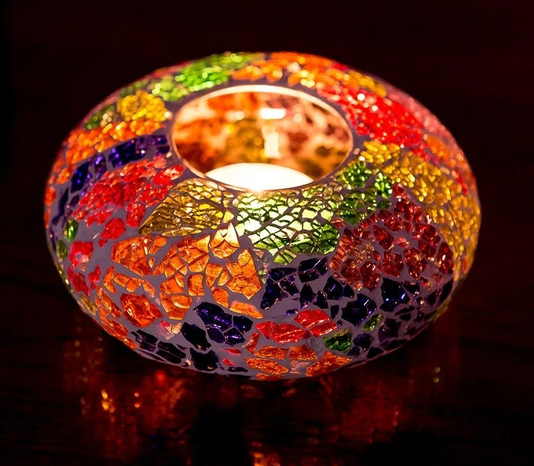 Photophore oriental en verre craquelé