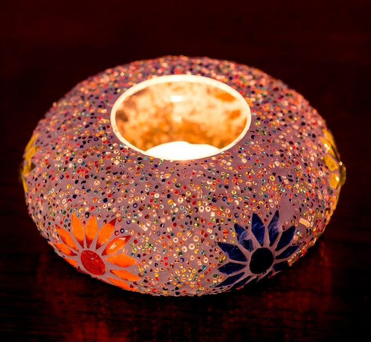 Photophore oriental mosaïque & perles - ovni