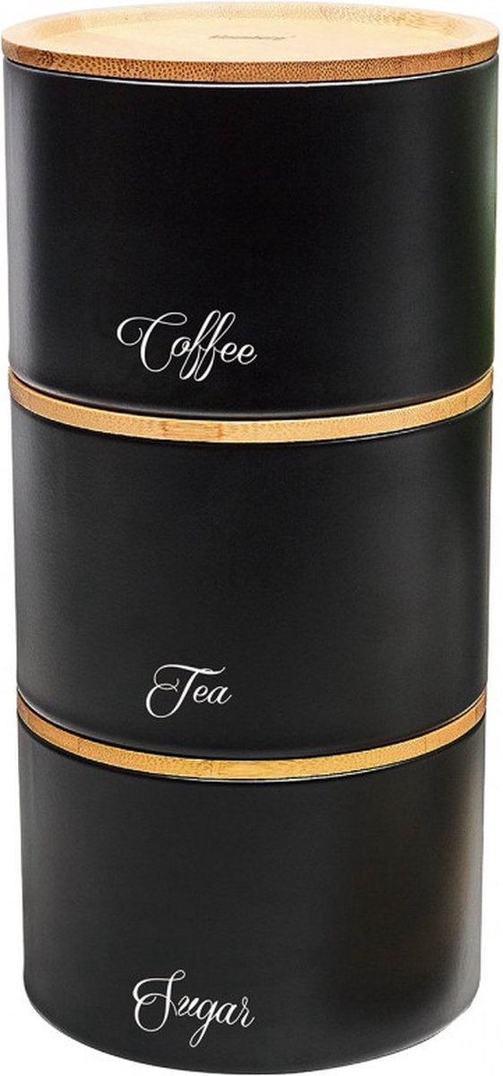 Storage tins - tea, sugar and coffee - black
