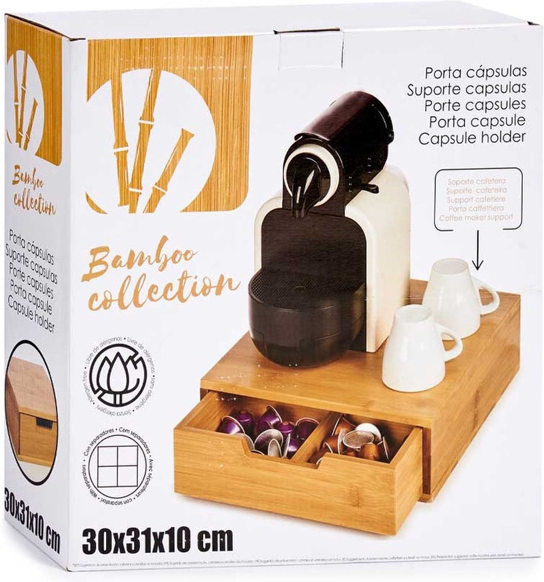 Kapsel-Organizer Halterung Kaffeemaschine Bambus (31 x 10 x 30 cm)