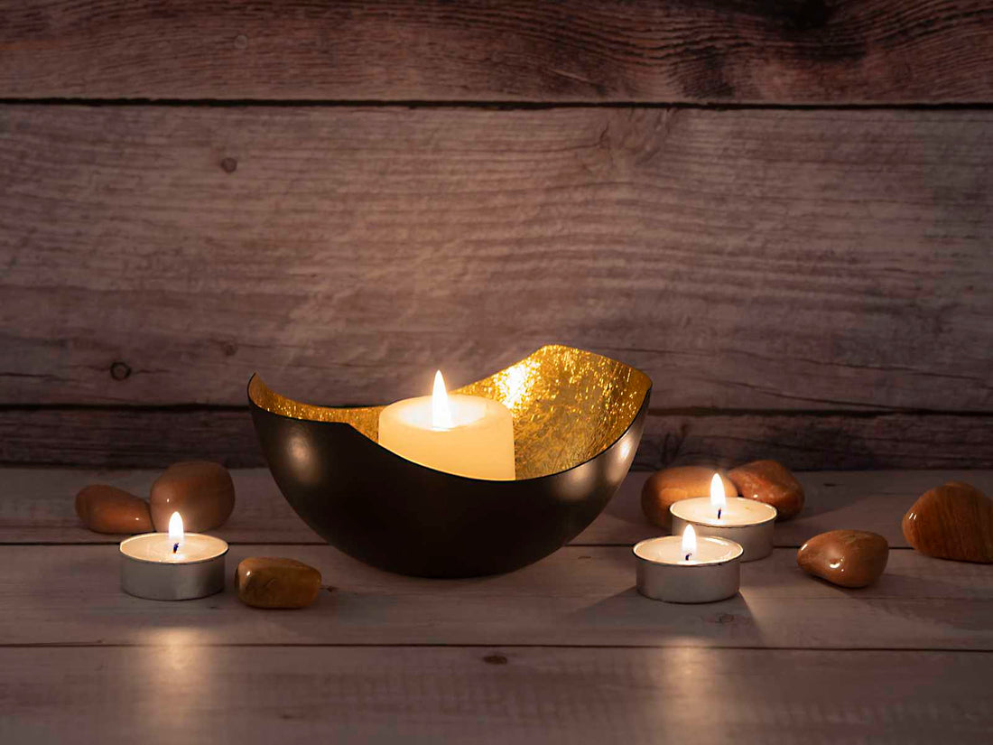 Oriental Candle Holder Set, 2-piece Love bowl shape