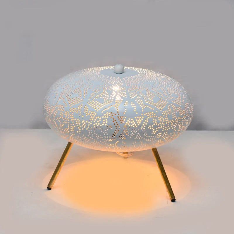 Orientalische Tischlampe Filigran-Stil UFO - weiß/gold
