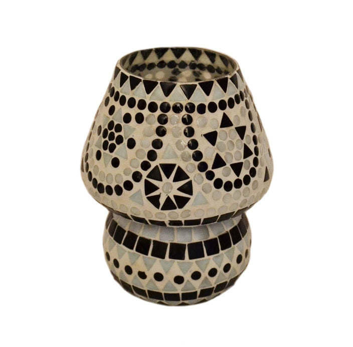 Lampe de table champignon mosaïque orientale noir et blanc