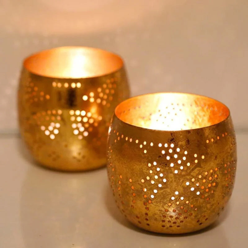 Oosterse waxinehouder bol filigrain – vintage goud, set van 2, 8 cm – foto 2
