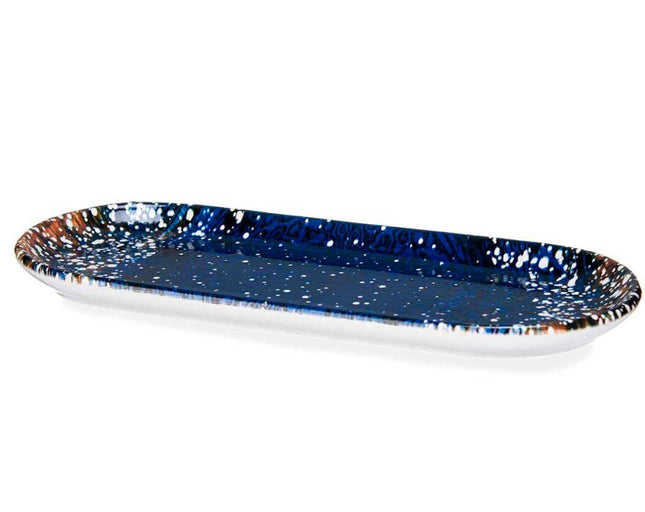 Blaue Porzellanservierplatte 15 x 34,5 x 2,5 cm