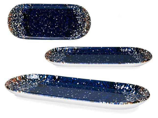 Blaue Porzellanservierplatte 15 x 34,5 x 2,5 cm