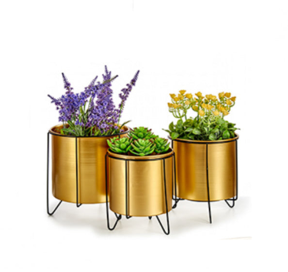 Plantenbak op poten goud – plantenpot met zwart frame, 23 x 21 x 21 cm – foto 2