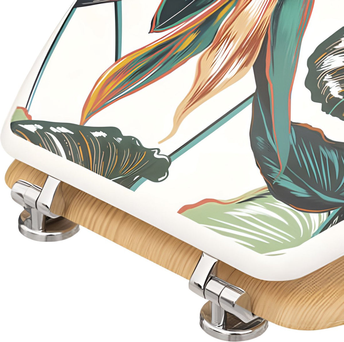 5five Toilet seat, Palawan wood + zinc hinges, Tropical leaves universal