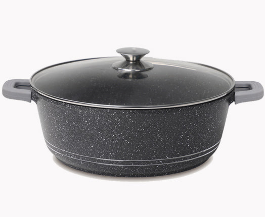 Braadpan- kookpan glazen deksel marmeren coating Ø 32 cm