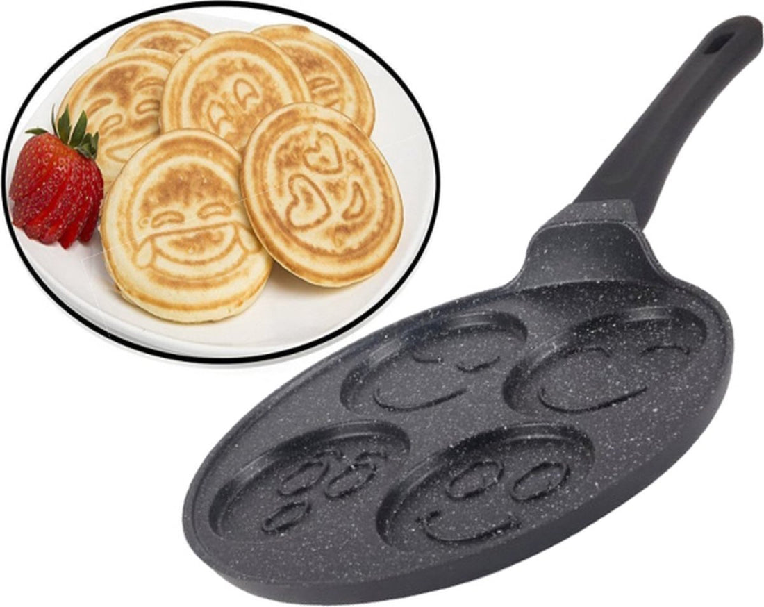 Pancake pan met 4 smiley-vakken – crêpemaker met marmeren antiaanbaklaag