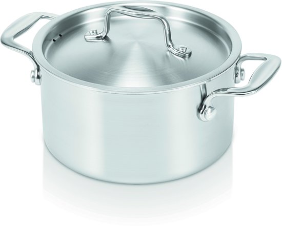 Alva Chef Tri-ply kookpan met deksel – RVS, Ø 16 cm, ook voor inductie