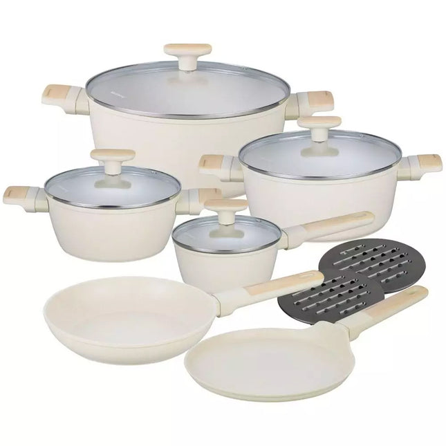 Klausberg pannenset 12-delig, marmeren coating – beige, geschikt voor inductie