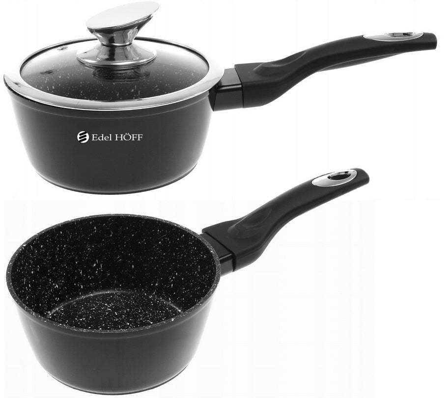 Batterie de cuisine - Casserole - Induction - 15 pièces revêtement marbre - Noir
