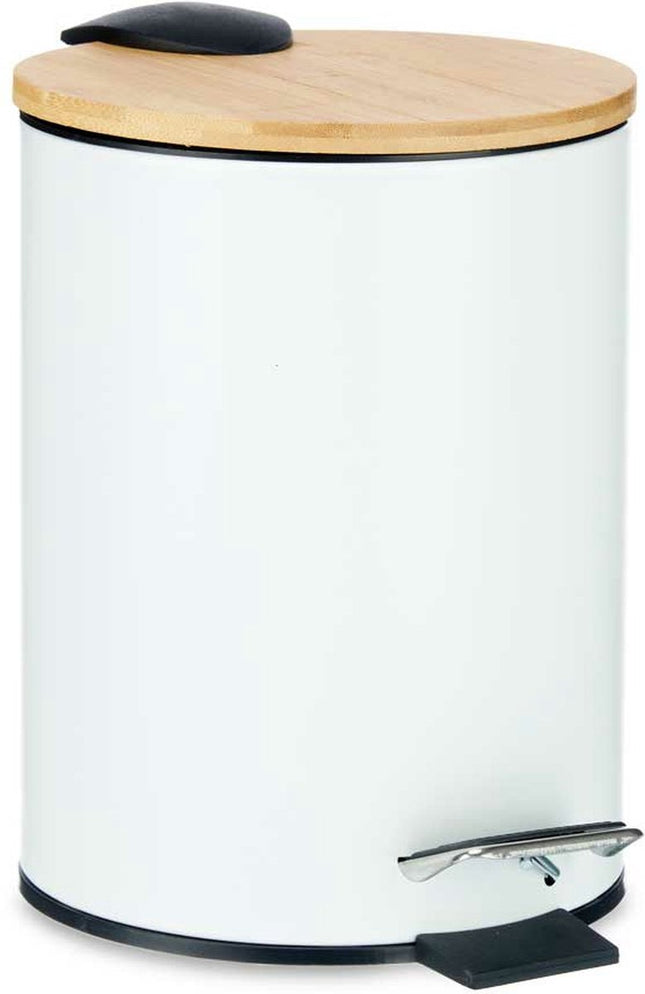 Waste bin / pedal bin - 3 litres - metal / bamboo - 17 x 23.5 cm