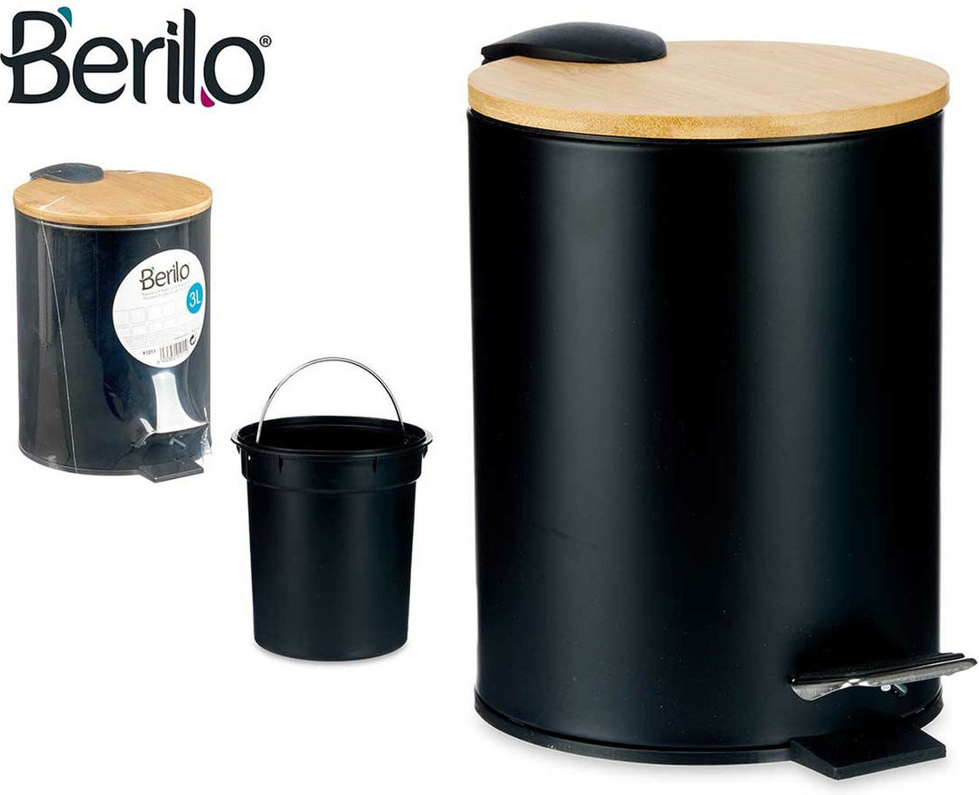 Poubelle / poubelle à pédale - 3 litres - métal / bambou - 17 x 23,5 cm