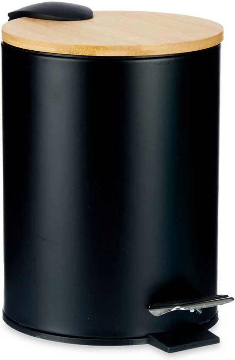 Poubelle / poubelle à pédale - 3 litres - métal / bambou - 17 x 23,5 cm