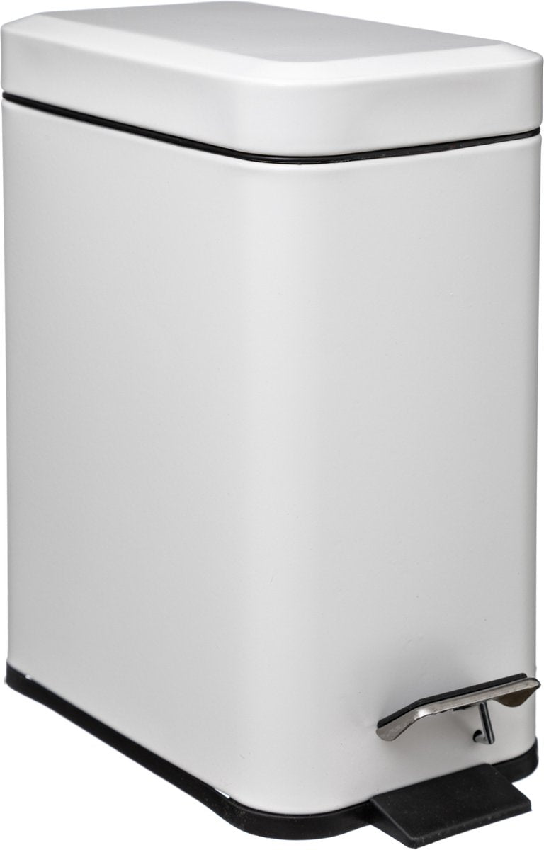 Poubelle/poubelle à pédale métal inox blanc 5 litres - 14x29x30 cm