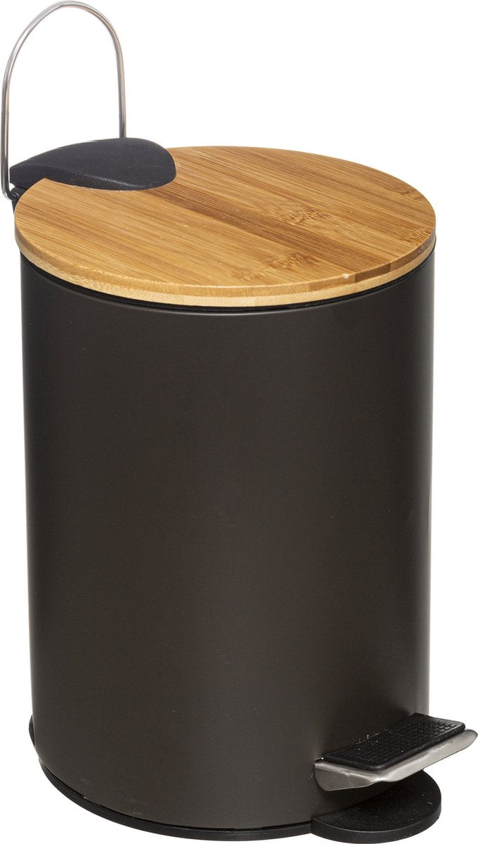 Waste bin - pedal bin charcoal grey metal 3 litres