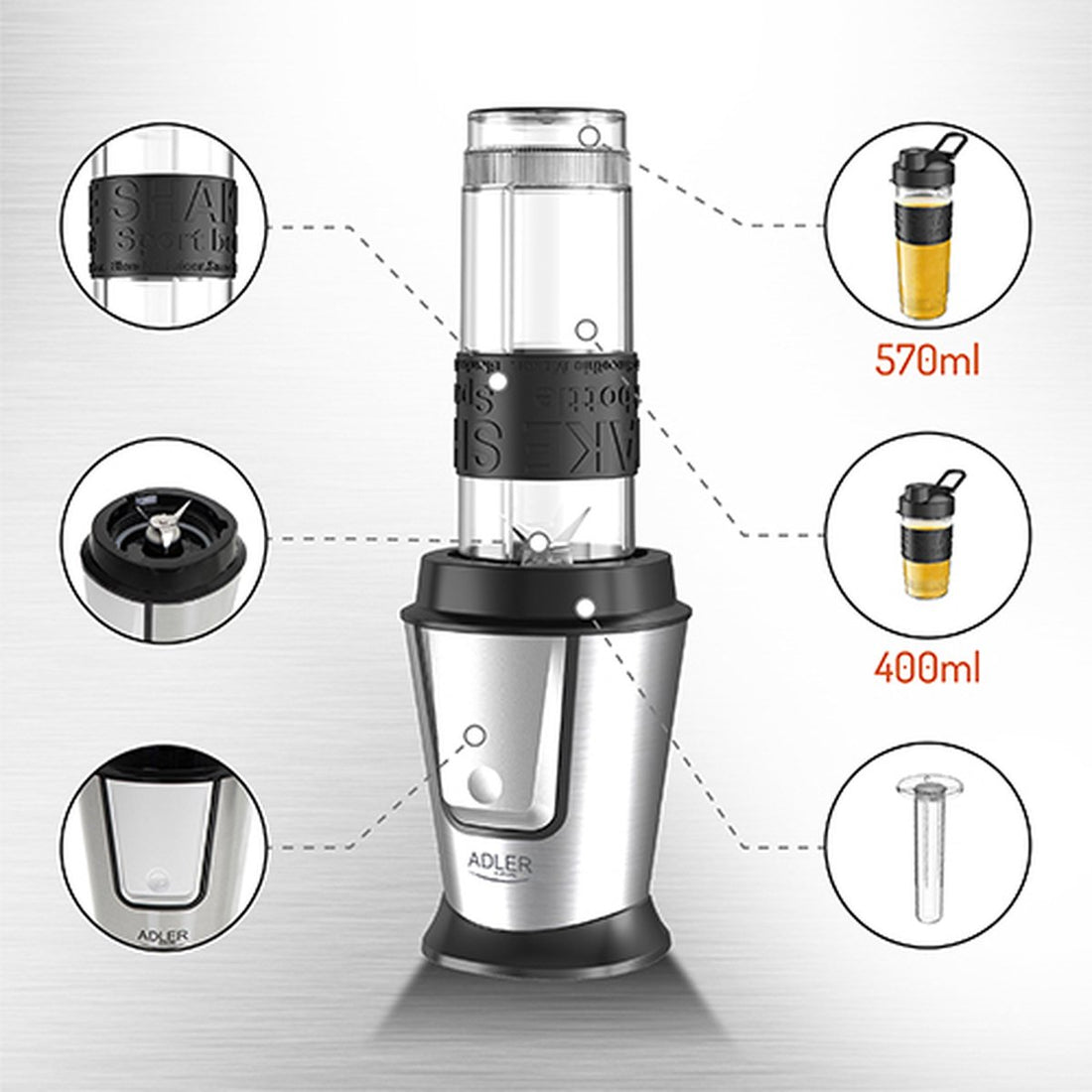 Personal blender - met koelstick - 2 sportbekers